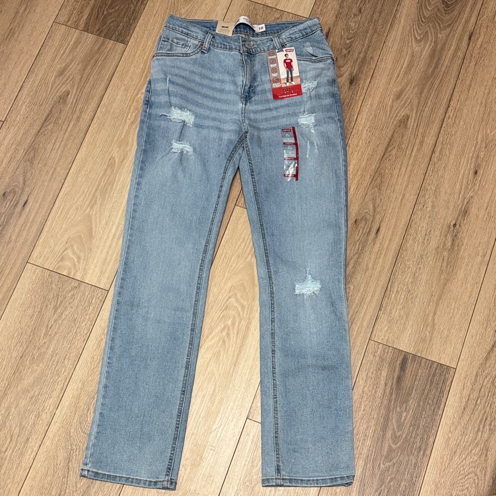 Levis NWT 511 SLIM 29 x 31 boys 18 women 4-6 Light Blue Distressed denim Jeans